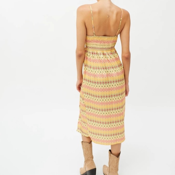Yellow Printed Mariah Lace-Up Midi Slip Dress | Urban Outfitters | NWT - Picture 5 of 10
